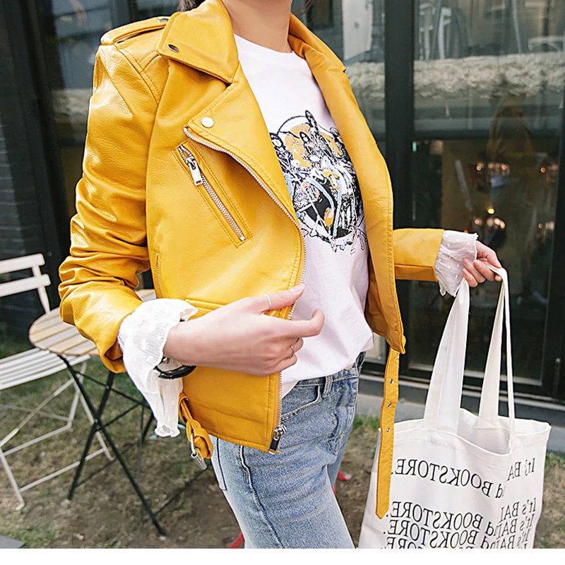 Women\'s Leather Jacket Women Clothes 2020 Spring Korean Fit Streetwear Pu Pink Biker Jackets Eleagnt Leather Coat LW486