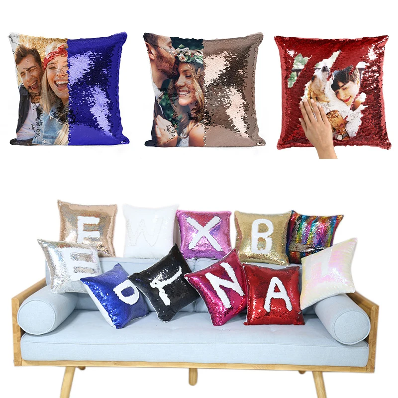 

Free Shipping 200 pcs/lot 16 inches Printable Sublimation Blanks Sequins Throw Pillow Cases For Home Hotel Bar