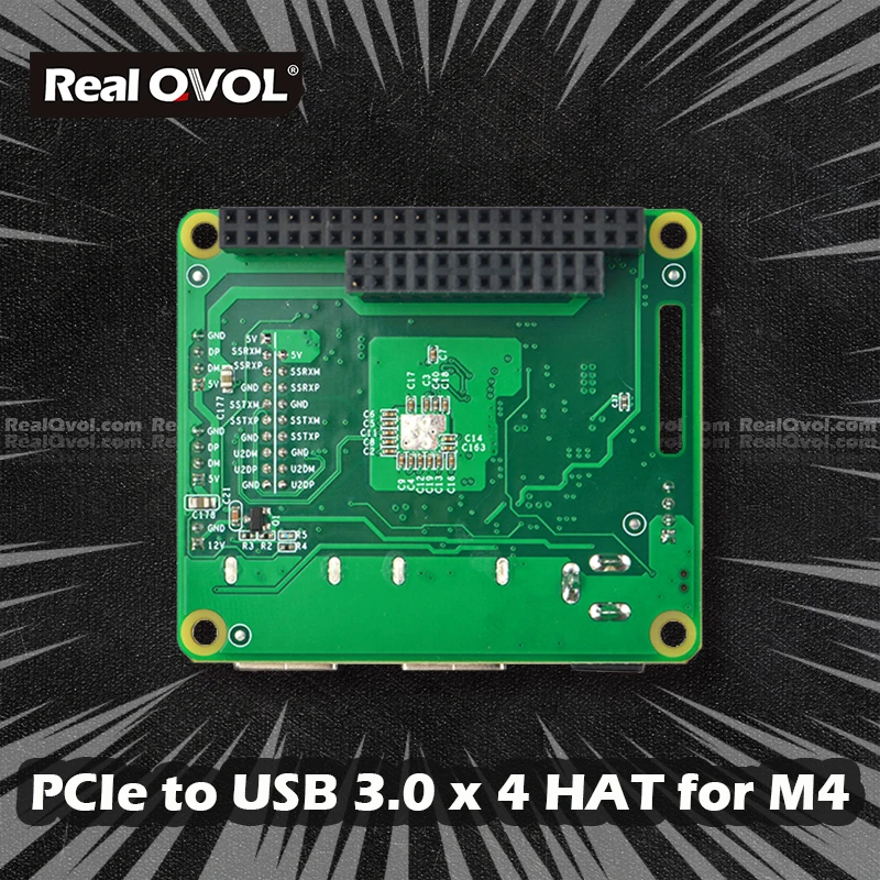 RealQvol FriendlyELEC PCIe To USB 3.0 x 4 HAT for M4 Power/Fan Interface 40-PIN connector are populated USB3.0 Extension Board