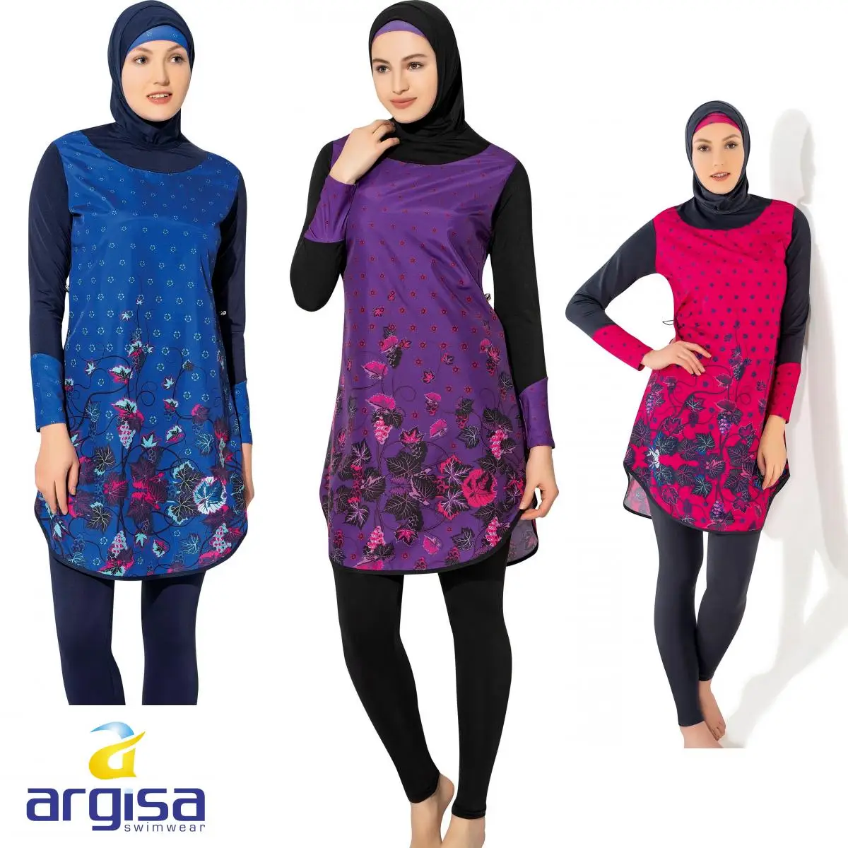 Argisa 7125 Long Micro Sleeve Floral Patterned Full Burkini Muslim Swimwear S-XXL Hijab Islamic Swimsuit Fashion Turkey Women cover