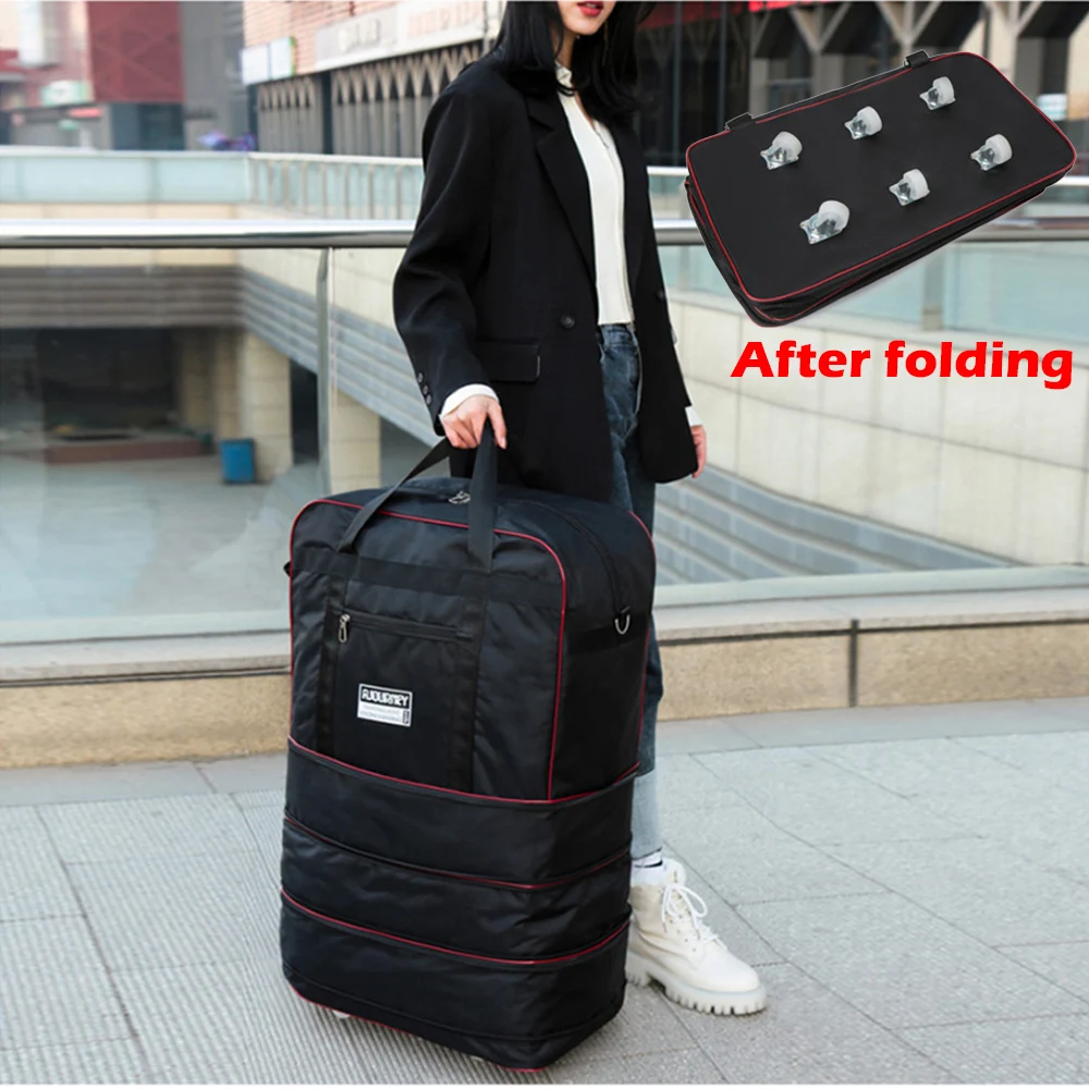 Large Capacity Universal Wheel Travel Bag Abroad Study Oxford Cloth Folding Rucksack Airplane Luggage Storage Suitcase New X49C