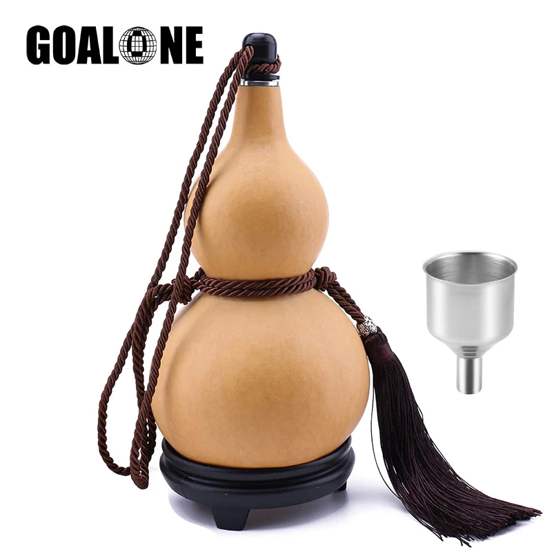 GOALONE Natural Gourd Wine Bottle Portable Dried Gourd Water Bottle Leakproof Hip Flask with Lid Antique Handmade Wine Container