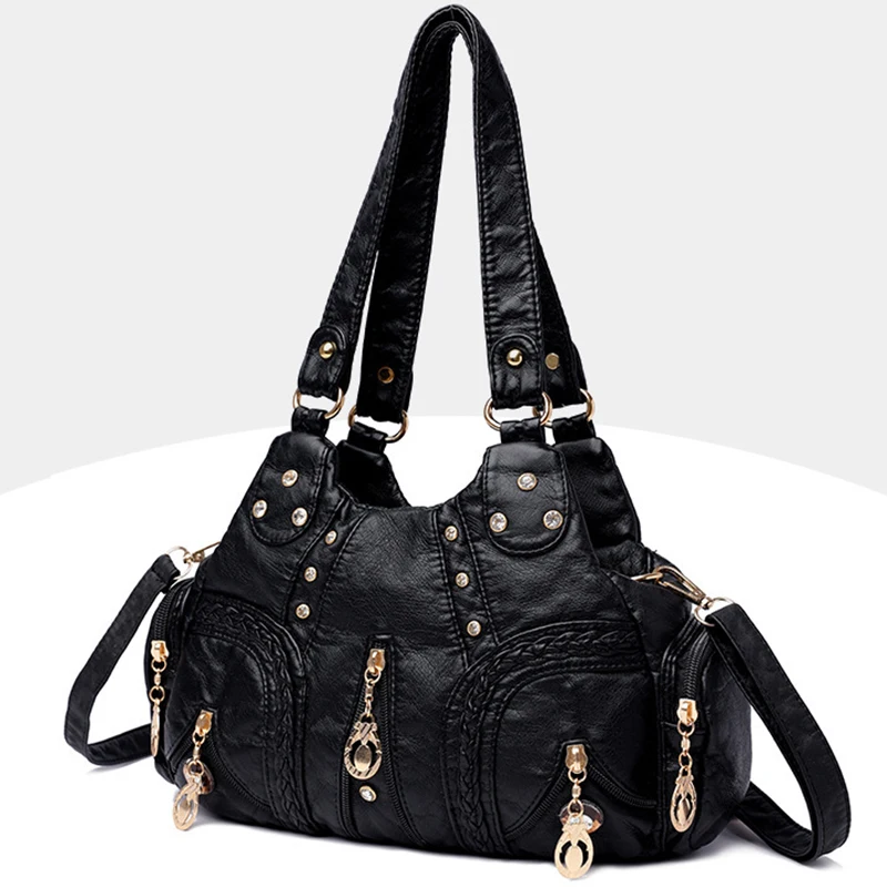 Yogodlns Vintage Weiche PU Leder Schulter Tasche Frauen Große Kapazität Handtasche Mode Umhängetasche Nähte Farbe Griff Tasche sac – Detail 30