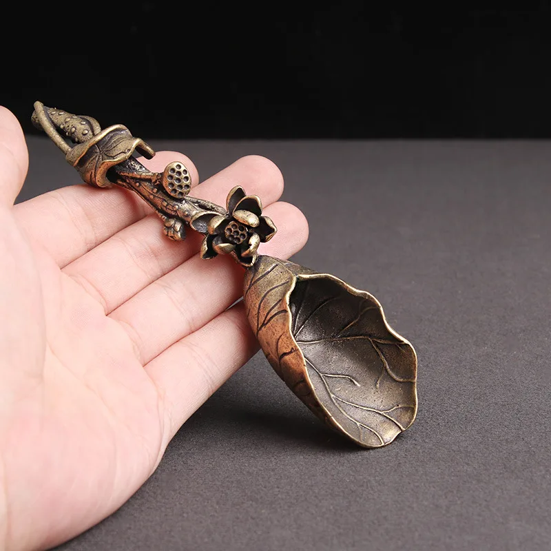 Creative Brass Tea Scoops Shovel Miniatures Copper  Lotus Root Teaspoon Home Decoration Tea Coffee Ice Cream Spoon Figurines