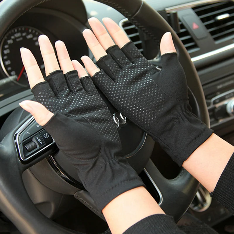 Summer Sunscreen Gloves Unisex Thin Absorb Sweat Breathable Non-Slip Driving Fingerless Gloves Male Female Half Fingers SZ104W1