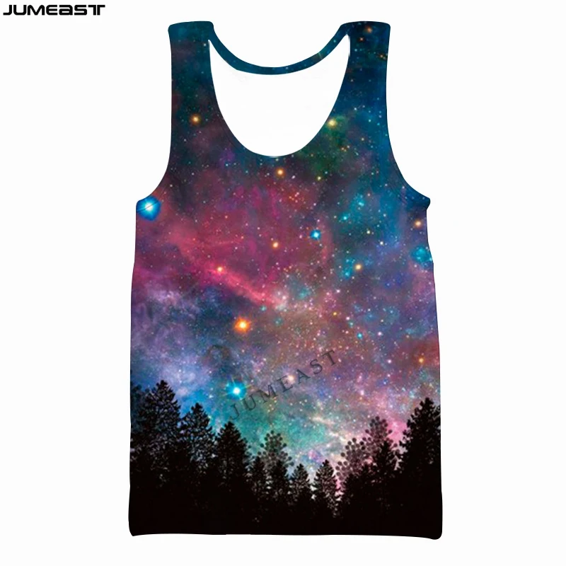 Jumeast Men Women 3D Vest Starry Sky Planet Universe Night View Oversized Long Sleeve T Shirt Summer Pullover Tank Tops Tees