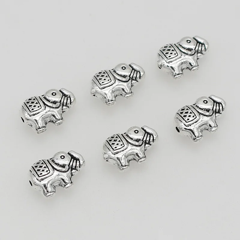 50pcs/Lot Zinc Alloy Elephant Charm Space Beads Antique Silver Color Handcraft Prayer Loose Beads DIY Jewelry Make Bracelets