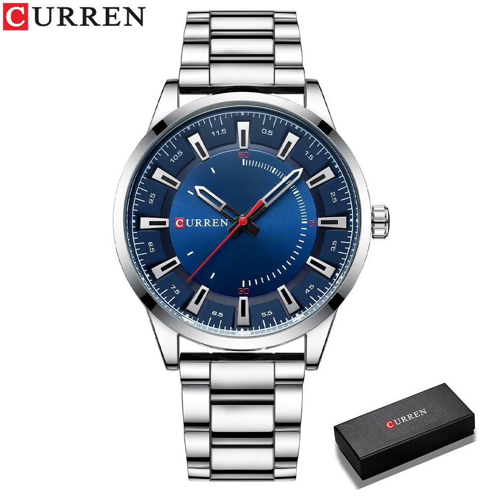 Curren Top Luxusmarke Edelstahl bänder lässig Business schwarze Männer Quarz Armbanduhr einfache Uhren für Männer 10