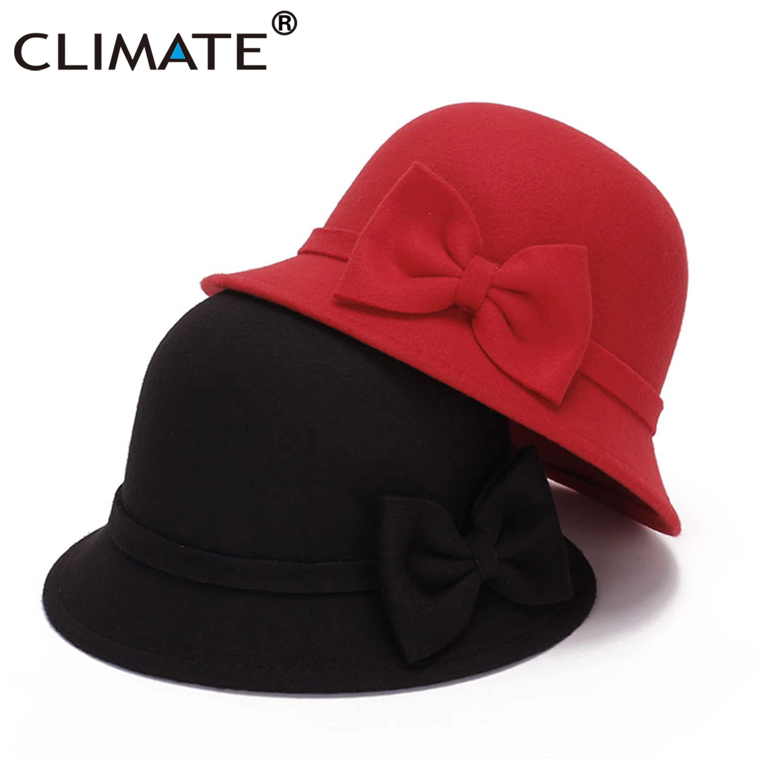 CLIMATE Women Bowknot Fedora Hat Women  Fashion Fedoras Girls Ladies Bowknots Cap Mom Hat Nice Polyester Woolen Cap Hat