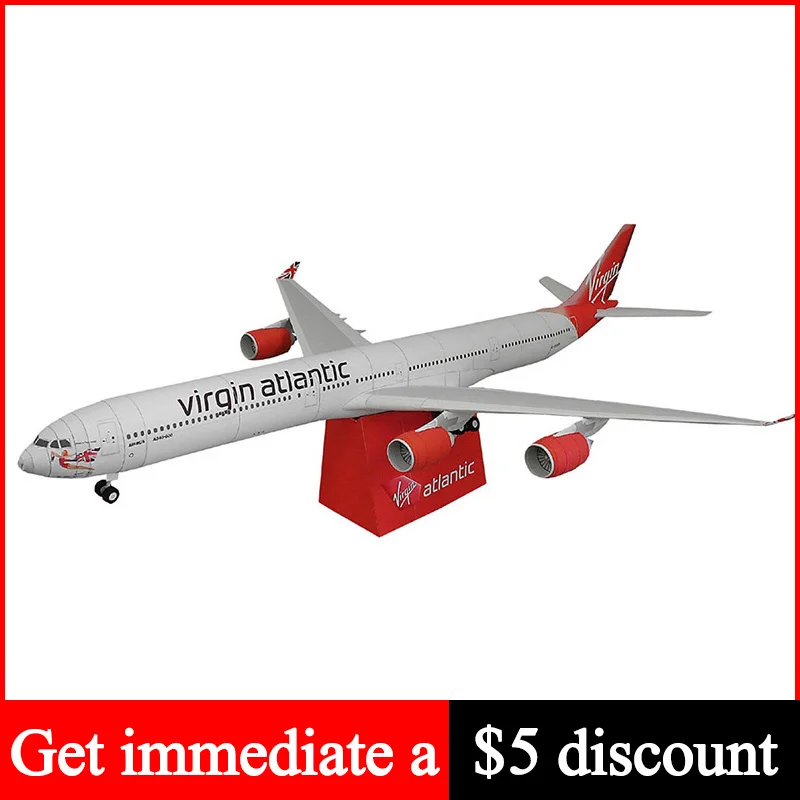 Virgin Atlantic Airbus A340-600 Aircraft Handmade 3D Paper Model DIY Papercraft Art Teens Adult Origami Craft Toys ZX-077