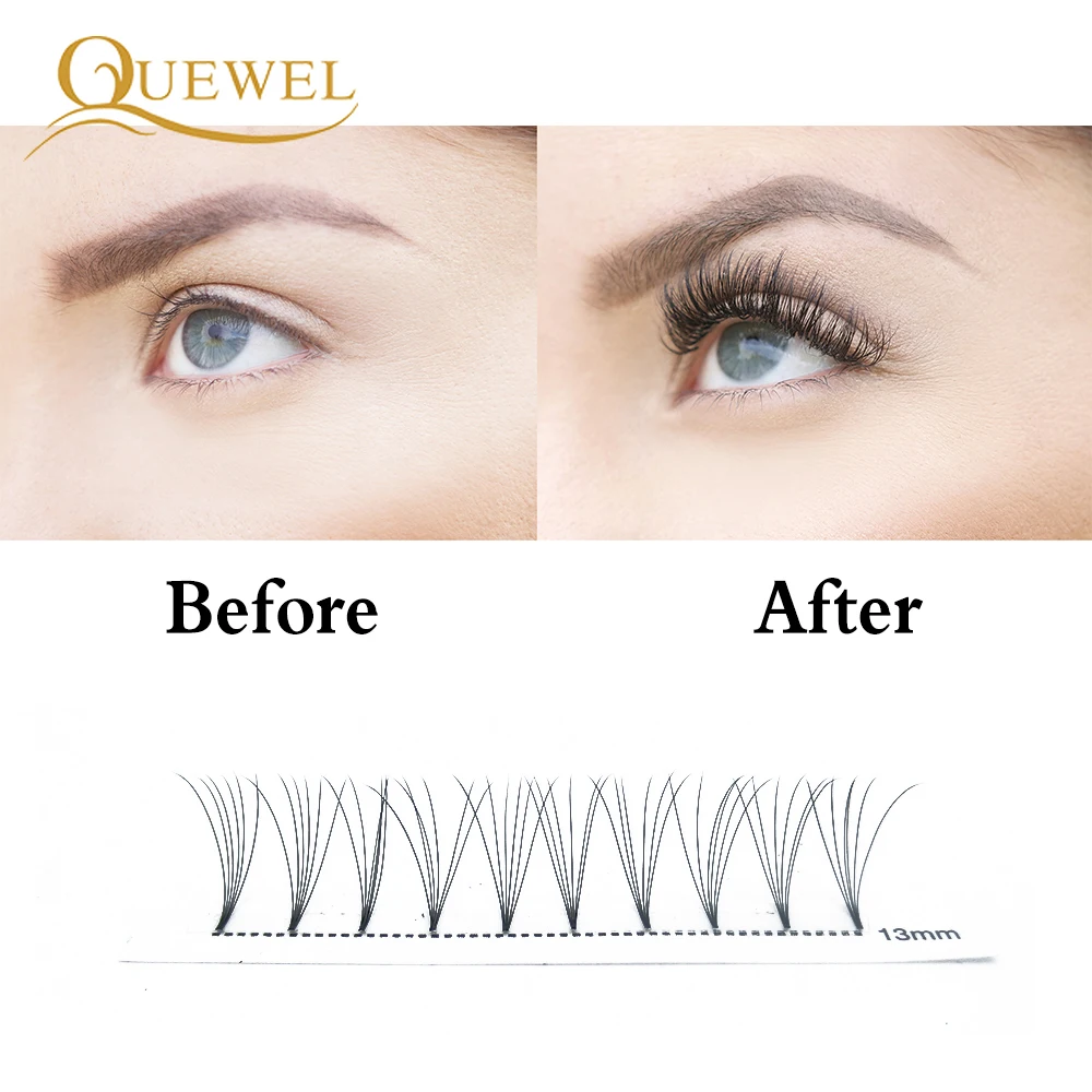 Quewel Premade Volume Fans Lashes 10-Box Set Russian Volume Eyelash Extensions Short Stalk False Eyelashes Faux Mink Wholesale