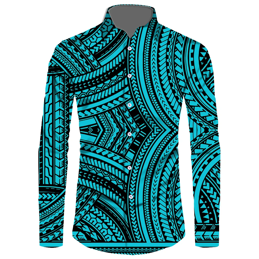 Polynesian Tribal Style Samoan Pattern Design Long Sleeve Shirt Men Plus Size 6XL Wholesale Maoli Tattoo Arm Shoulder Tattoo