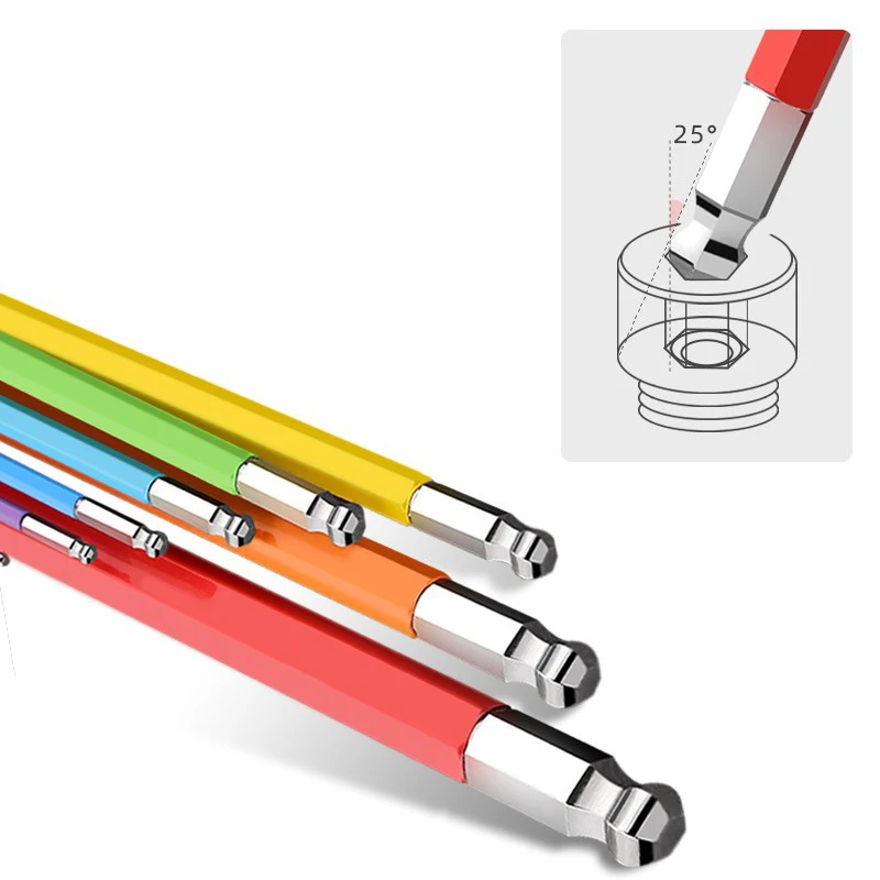 Màu Sắc Cầu Vồng Dài Thêm Lục Giác Cờ Lê 9Pcs 1.5-10Mm Đầu Bóng L-Loại Hex Allen Chìa Khóa dụng Cụ Cầm Tay Phụ Kiện Xe Đạp