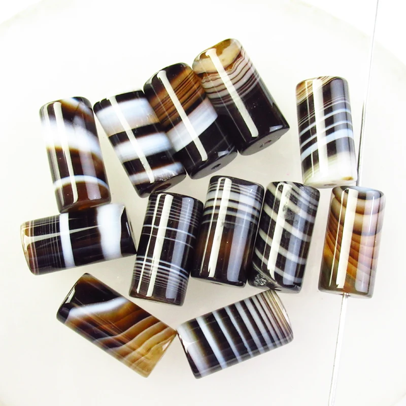 12pcs 16x8mm Black White Onyx Agates Column Pendant Loose Bead G37887 For Jewelry Making DIY