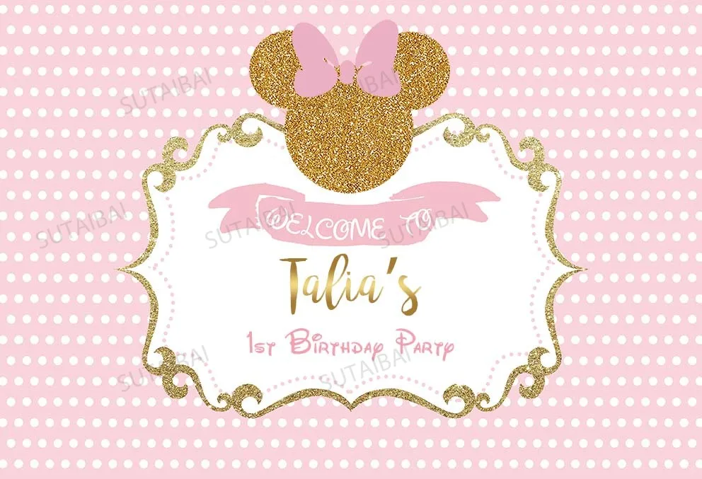 핑크 소녀 대리석 미니 마우스 사진 배경, 개인 맞춤 스튜디오 비닐 배너 Photocall 생일 배경