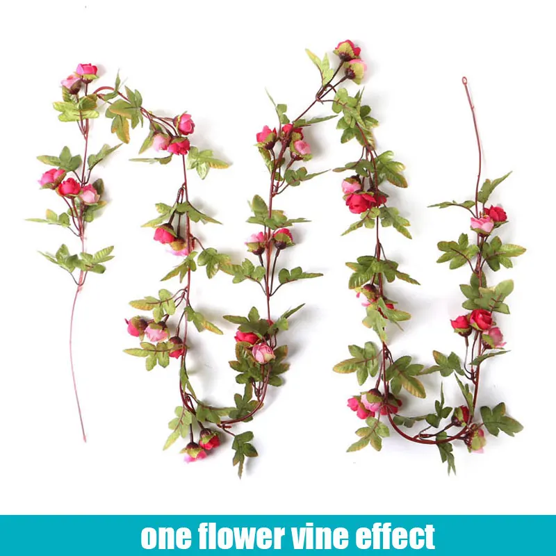 Wedding Decoration Artificial Ivy Small Roses 220CM Silk Fake Flowers Vine for DIY Home Hotel Garland Autumn Cane Backdrop Decor