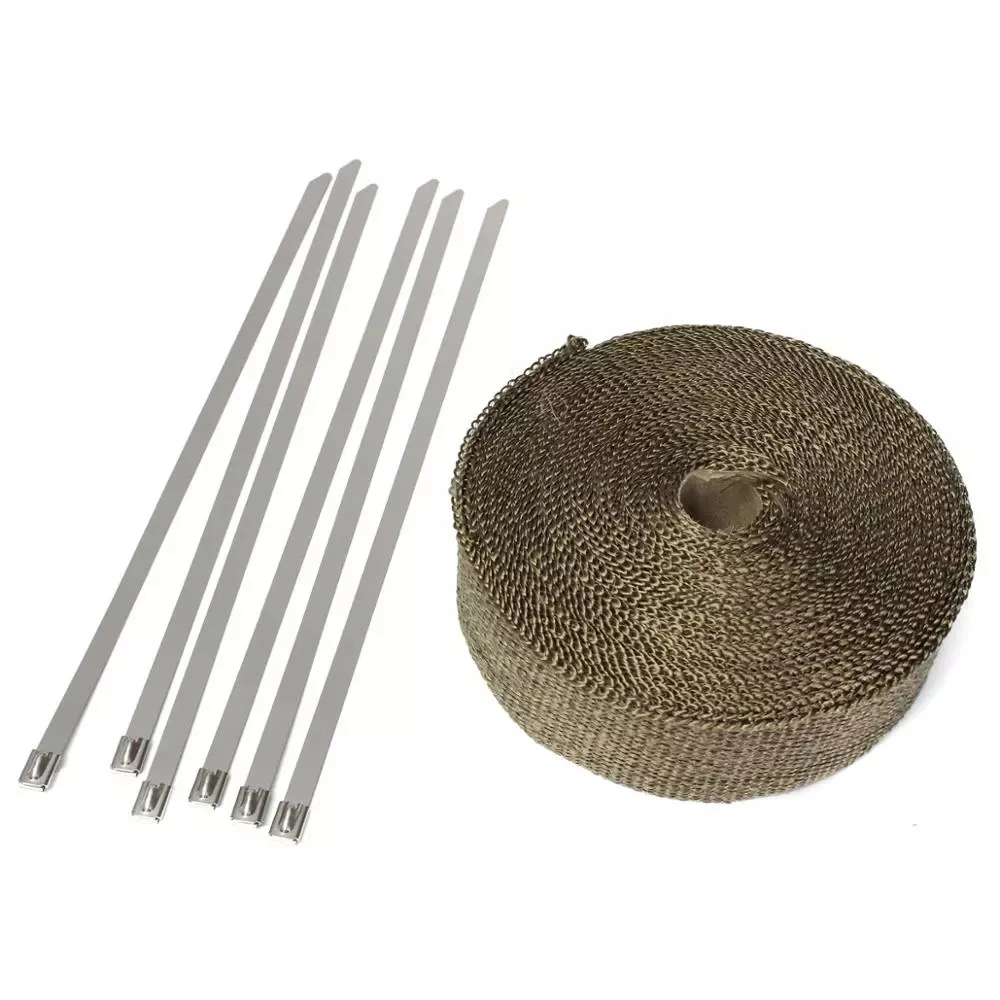 5cm*5M/10M/15M Motorcycle Exhaust Thermal Tape Header Heat Wrap Manifold Insulation Roll Resistant with Stainless Ties