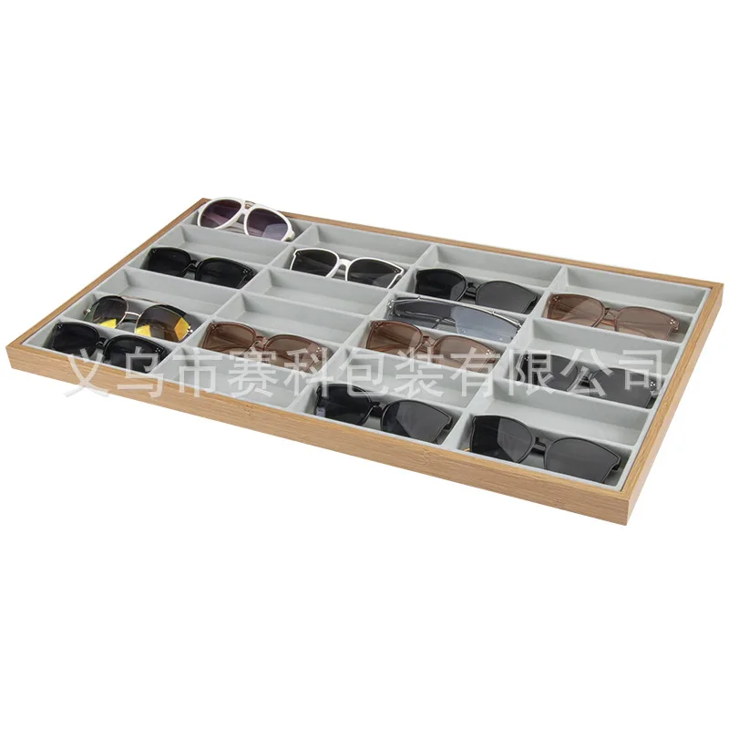 Estante de almacenamiento para gafas, bandeja de exhibición para gafas de sol, vitrina de terciopelo de 24 rejillas, caja organizadora de almacenamiento, ventana de tienda