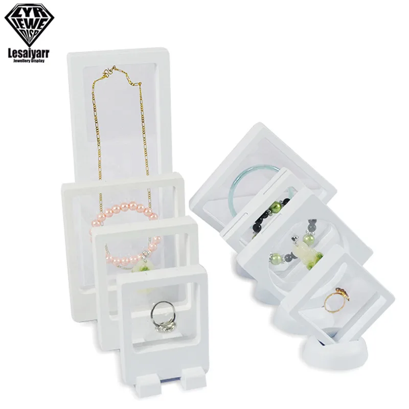 PE Film Brooch Coin Gems Jewelry Storage Box Dustproof Exhibition Decoration Suspended Floating Ring Earrings Display Rack Case