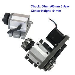 Center Height 51mm CNC Rotary Axis A 4 Axis 50mm 65mm Chuck 3 Jaws CNC Tailstock NEMA23 Stepper Motor for CNC Wood Router Tool