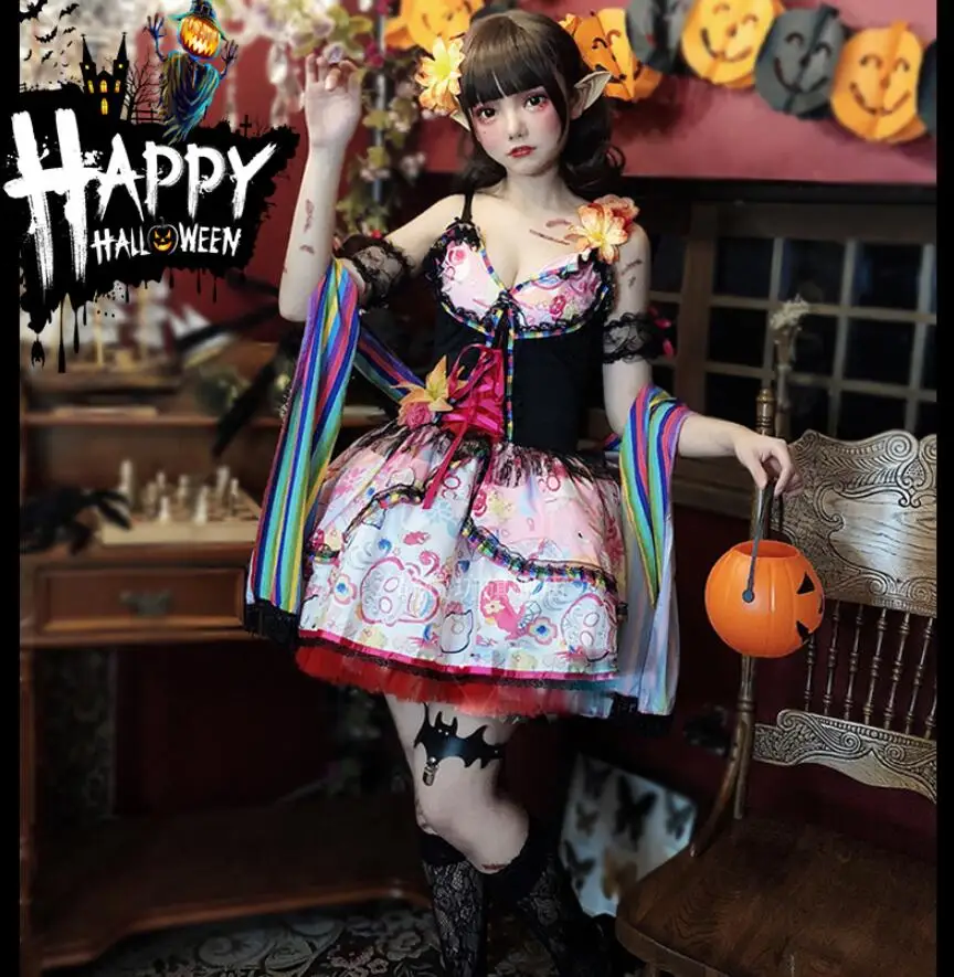 Ngọt Nhật Bản Retro Gothic Lolita Đầm Cos Halloween Đáng Cô Gái Vestidos Lolita Đầm Công Chúa Loli