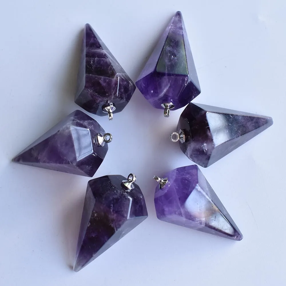 Wholesale 6pcs/lot 2020 new fashion Natural amethysts pyramid Shape Pendants 18x36mm For Necklace jewelry making free shipping