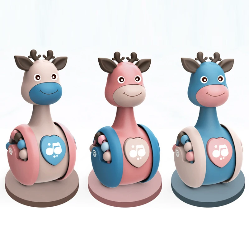 New Sliding Deer Baby Tumbler Rattle Learning Education Toys Newborn Teether Infant Hand Bell Mobile Press Squeaky Roly-Poly Toy