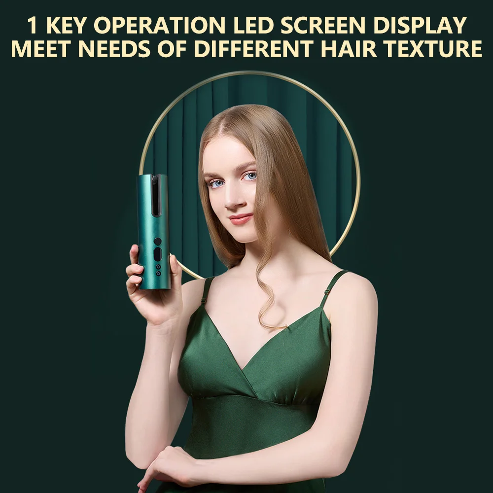 Rizador de pelo automático inalámbrico, plancha giratoria recargable, pantalla LED, temperatura ajustable, herramientas de peinado