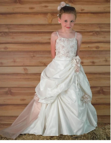 2014 New hot arrival fashion first communion dresses appliques beaded satin sweep train flower girl dresses vestido de daminha