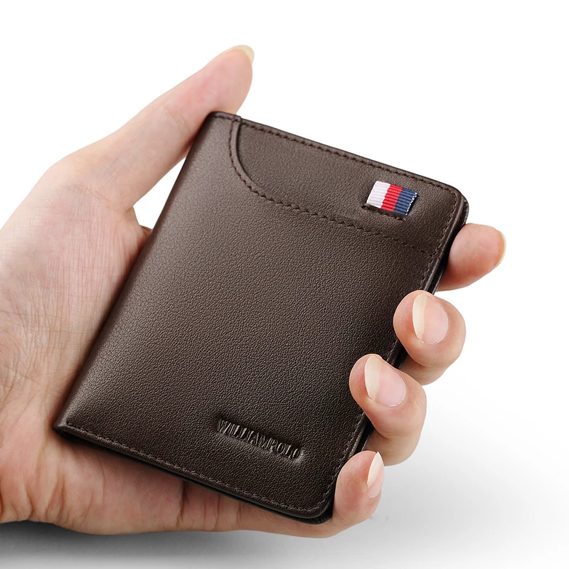 Men Wallets Slim Genuine Leather Bi-Fold Card Holder Front Pocket Luxury Small Purse Thim Money Clip Famous Brand Wallet Design