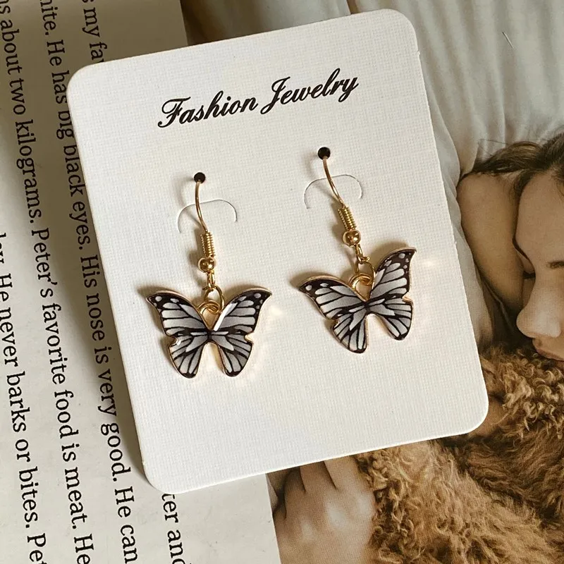 Golden Color Butterfly Drop Earrings for Women Korea Style New Fashion Colorful Dangling Earrings for Women Blue Purple Jewelry