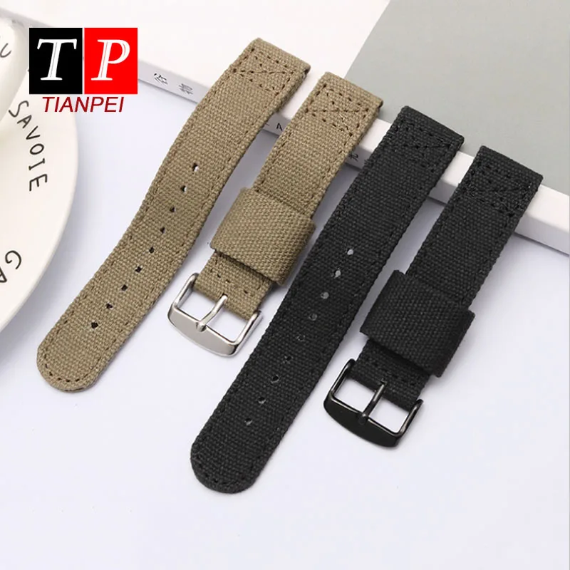 Thickened canvas watch belt for SEIKO 5/casio/citizen 18mm 20mm 22mm watch strap sports ventilation men\'s watch band comfortable