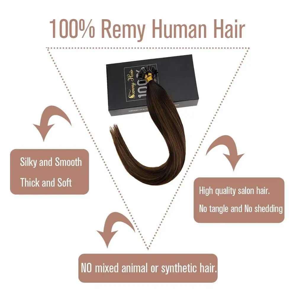VeSunny Pre Bonded Keratin U tip Hair Extensions 100% Real Human Hair 1gr/strand 50gr per set 14-24 inches #2/2/6