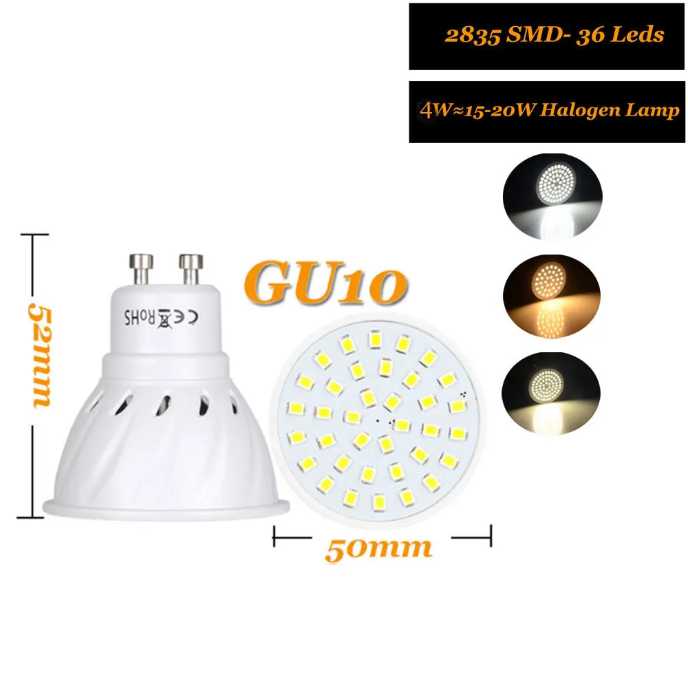 LED Spotlight Bulbs 2835 SMD GU10 3W 4W 5W 36 54 72LEDs Cold Warm Neutral White GU 10 Lamp 12V 24V 110V 220V For Home Decor