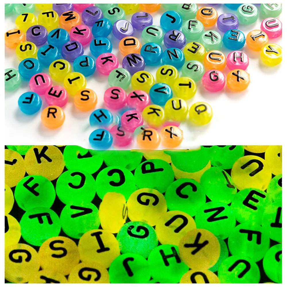 

Acrylic Luminous Letters Beads 6*10mm Glow In Dark Flat Coin Round Neon Colors English Alphabet Jewelry Spacer Beads 1600pcs DIY