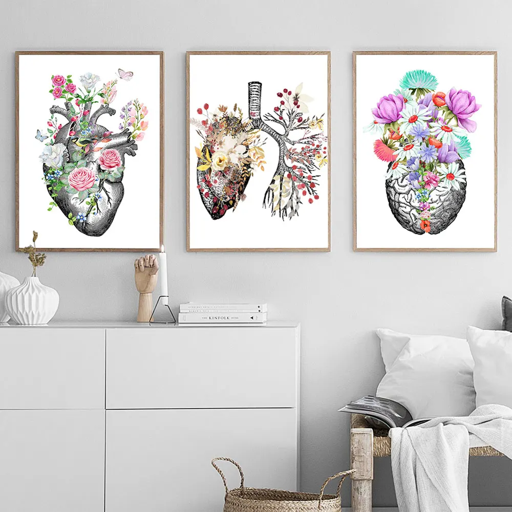 Anatomical Organ Vintage Poster Human Anatomy Print Painting Brain Heart Lung Anatomy Poster Wall Art Picture Medical Room Decor