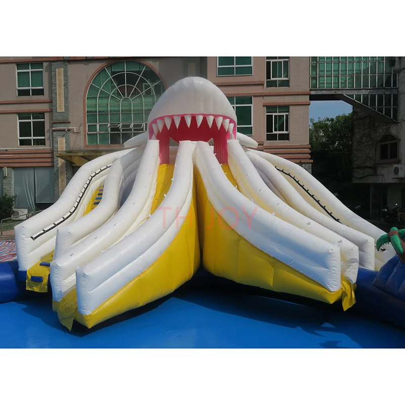 Free ship to sea port,giant inflatable water bouncy slide with pool, shark inflatable water park equipment