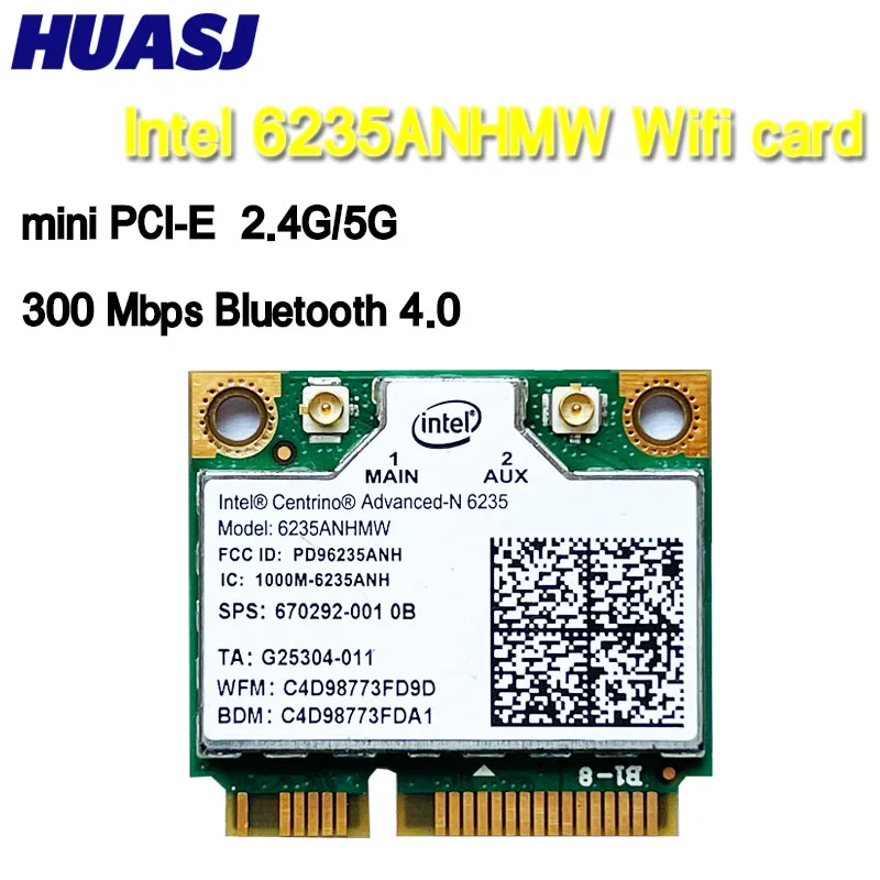 

HUASJ Laptop wireless lan card for Intel Centrino Advanced-N 6235 6235ANHMW 300 Mbps WIFI card BT 4.0 Half MINI PCIe 5.0