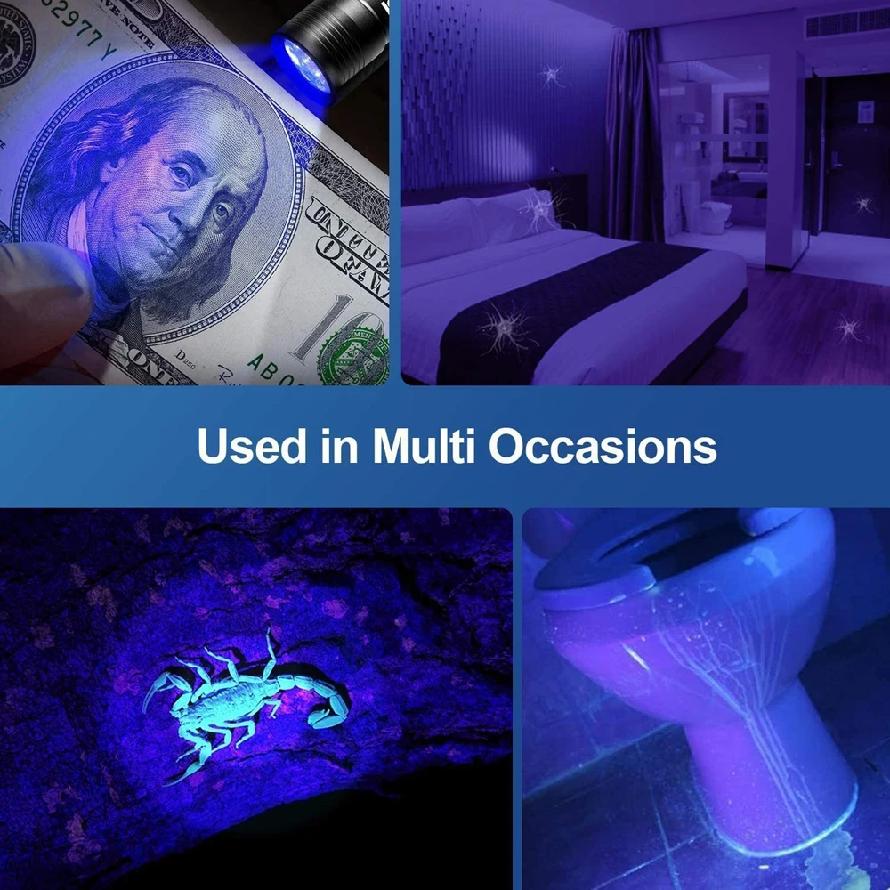 Uv-黒の防水ポータブル懐中電灯,12 LED,395nm,ミニランプ,ペット,汚れ用の懐中電灯