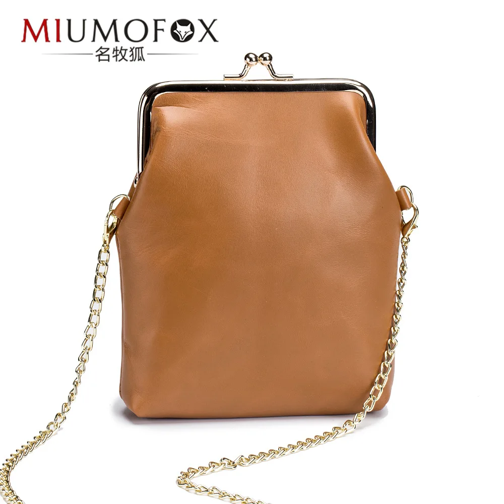 

Винтажная миниатюрная дамская сумочка на плечо с цепочкой из натуральной кожи, модный саквояж кросс-боди для телефона