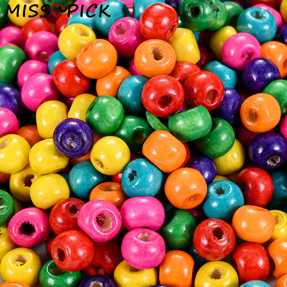 100-300Pcs 4-10mm Round Natural Wood Wooden Beads Loose Spacer Beads Charms for Jewelry Making DIY Handmade Bracelet Necklace