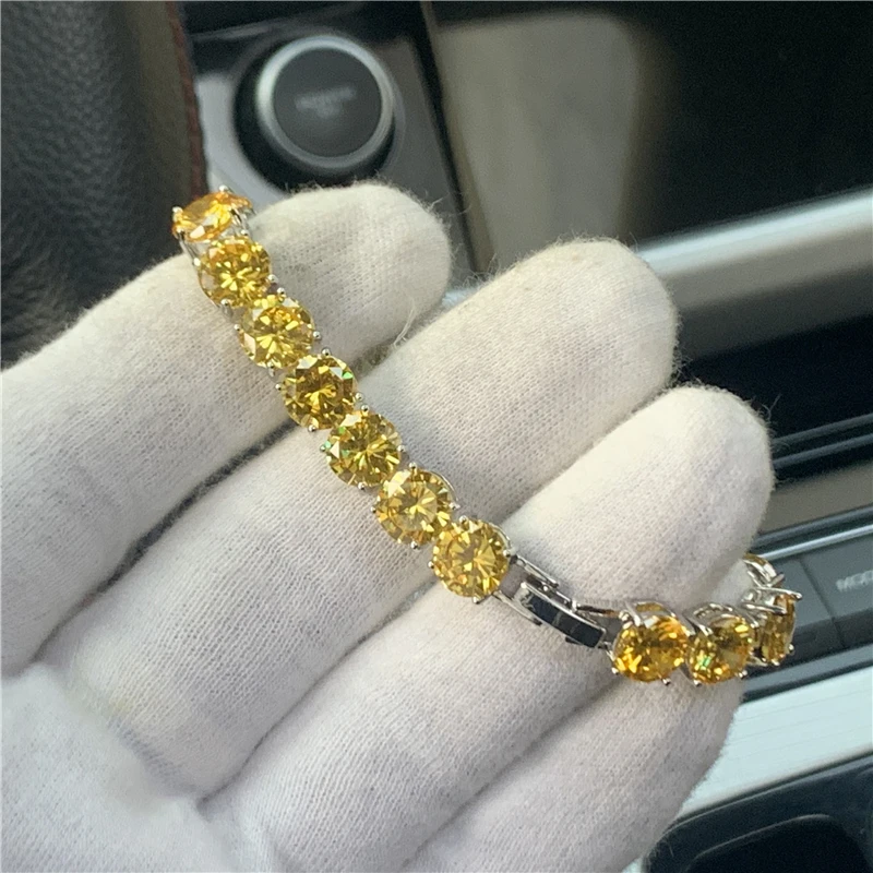 Luxury Tennis bracelet 8mm Yellow AAAAA Zircon stone White Gold Filled Party Wedding bracelets for women Fashion Jewerly Gift