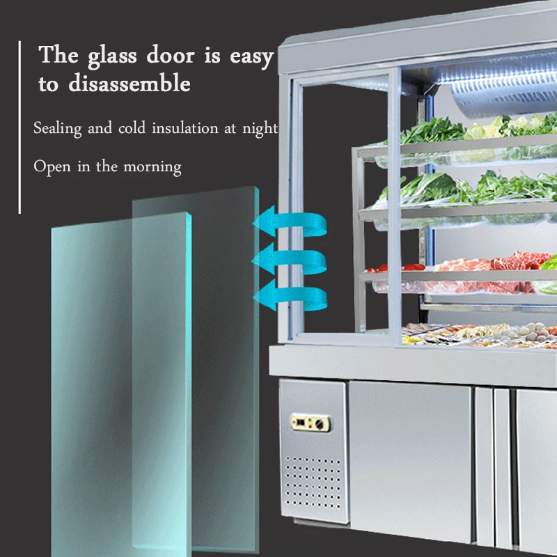 Malatangディスプレイキャビネット、市販のガラス冷蔵庫、新鮮な保管キャビネット、垂直冷蔵庫、収納と注文cabi