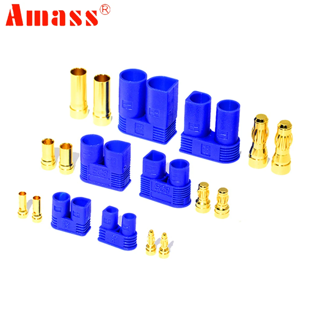 5pair/lot Amass EC2 EC3 EC5 2.0mm 3.0mm 5.0mm DC500V Male Female Gold Plated Banana Plug For RC Battery ESC Motor Toy DIY