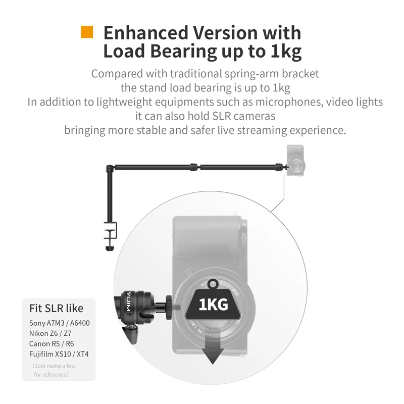 VIJIM LS08 04 06 Desk Mount Stand C-clamp Mount Flexible Arm Extend Light Stand With 360° Ballhead Mic Stand Ring Light Bracket