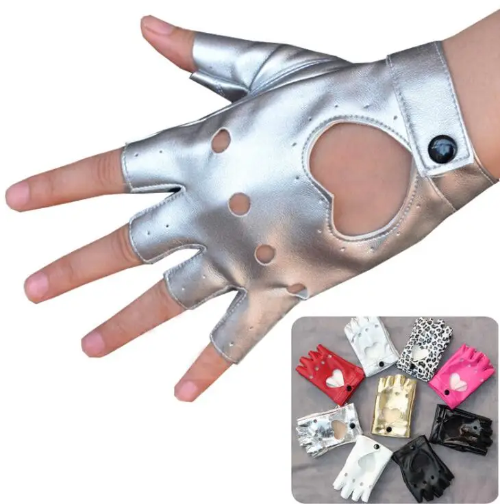 Fingerless gloves Unisex PU fingerless leather gloves black red white, engine Punk Cool Rivet Sexy Disco dance Car