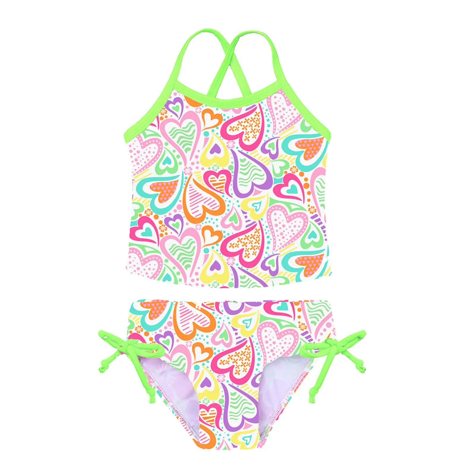 TiaoBug 3 To 14 Years Summer 2Pcs Kid Girls Tankini Floral Printed Swimsuit Swimwear Bathing Suit Tops With Tie Side Bottoms Set