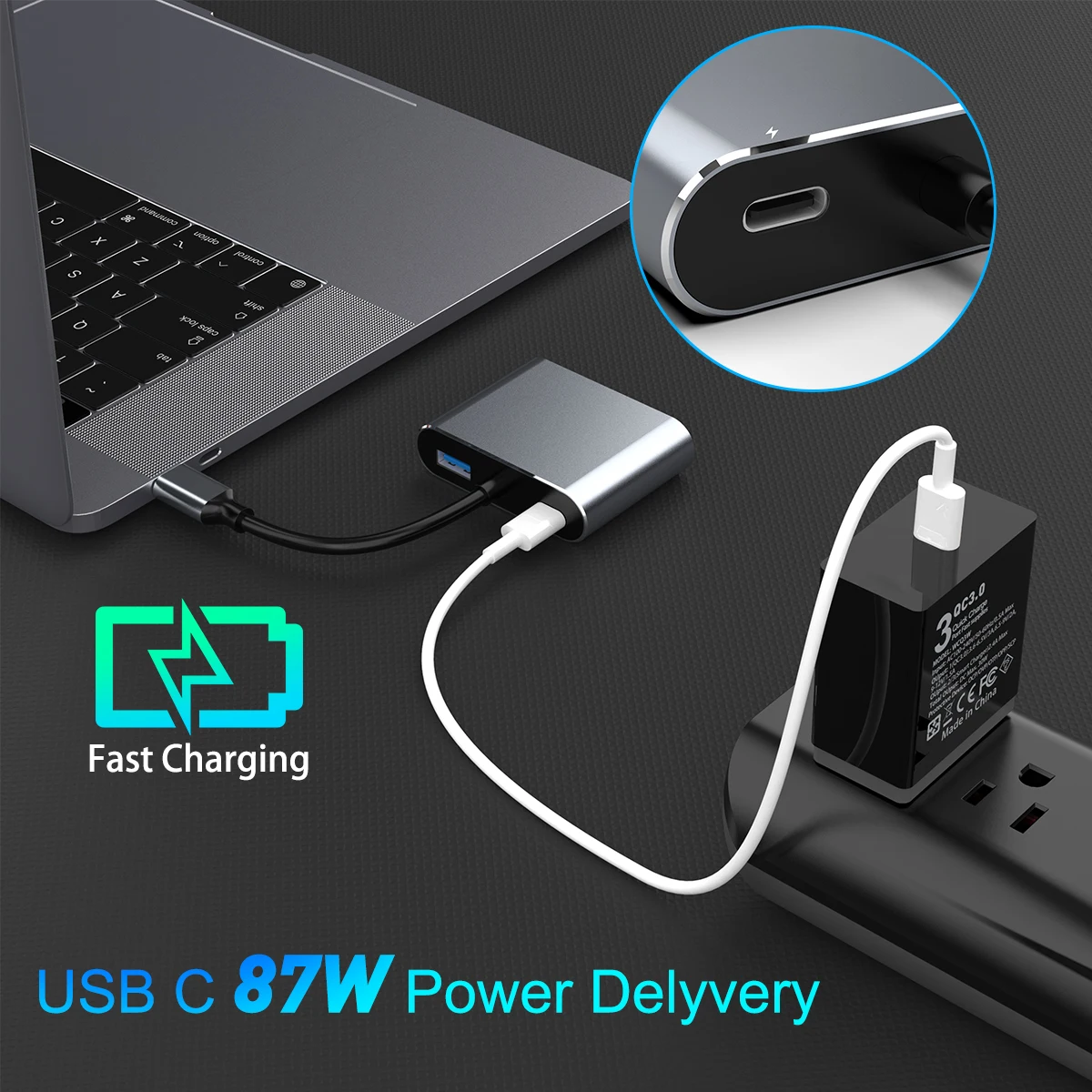 Usb 3.0 porta de carregamento pd 4k hdmi vga adaptador tipo c usb-c hub