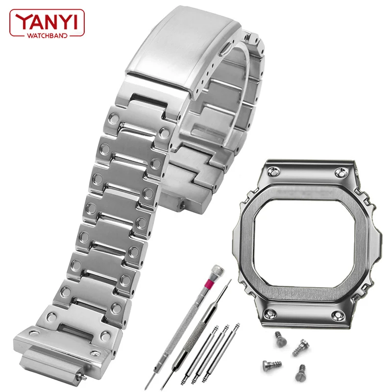 V4.0 Stainless steel watchband for casio g-shock DW-5600 DW5600 GW-B5600 DW-5030 GB-5600 GWX-5600 watch band case steel Bezel