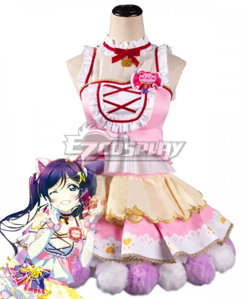 Love Live Nozomi Tojo Cat Double Pony Tail Lovely Dress Maid Dress Girls Adult Halloween Party Dress Set Cosplay Costume E001